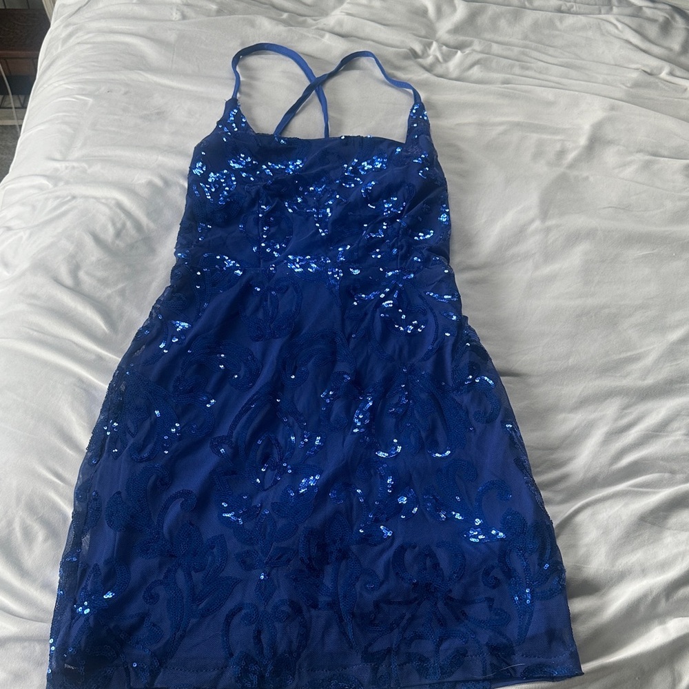 Royal Blue Sequin Spaghetti Strap Dress